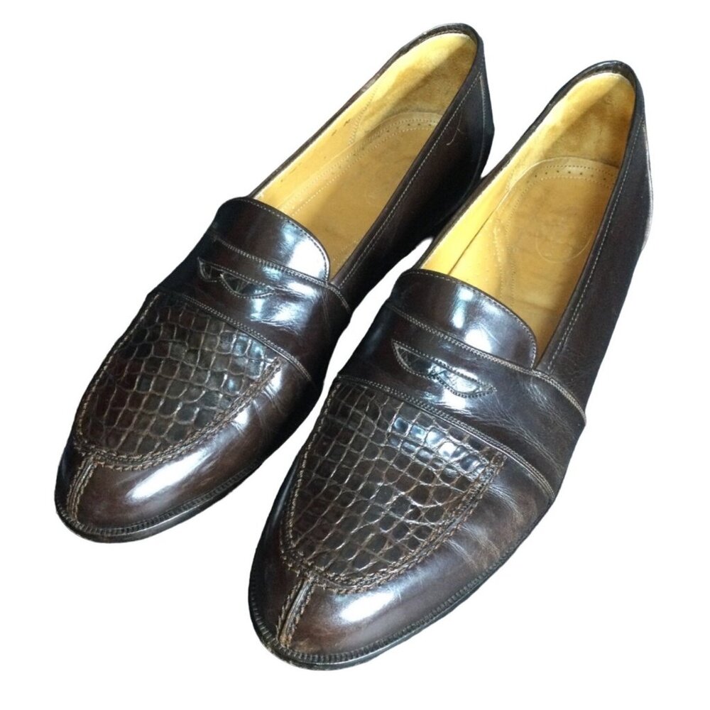 Churchs Mens Crocodile Leather Loafers Handmade Slip on Brown Size 8 M